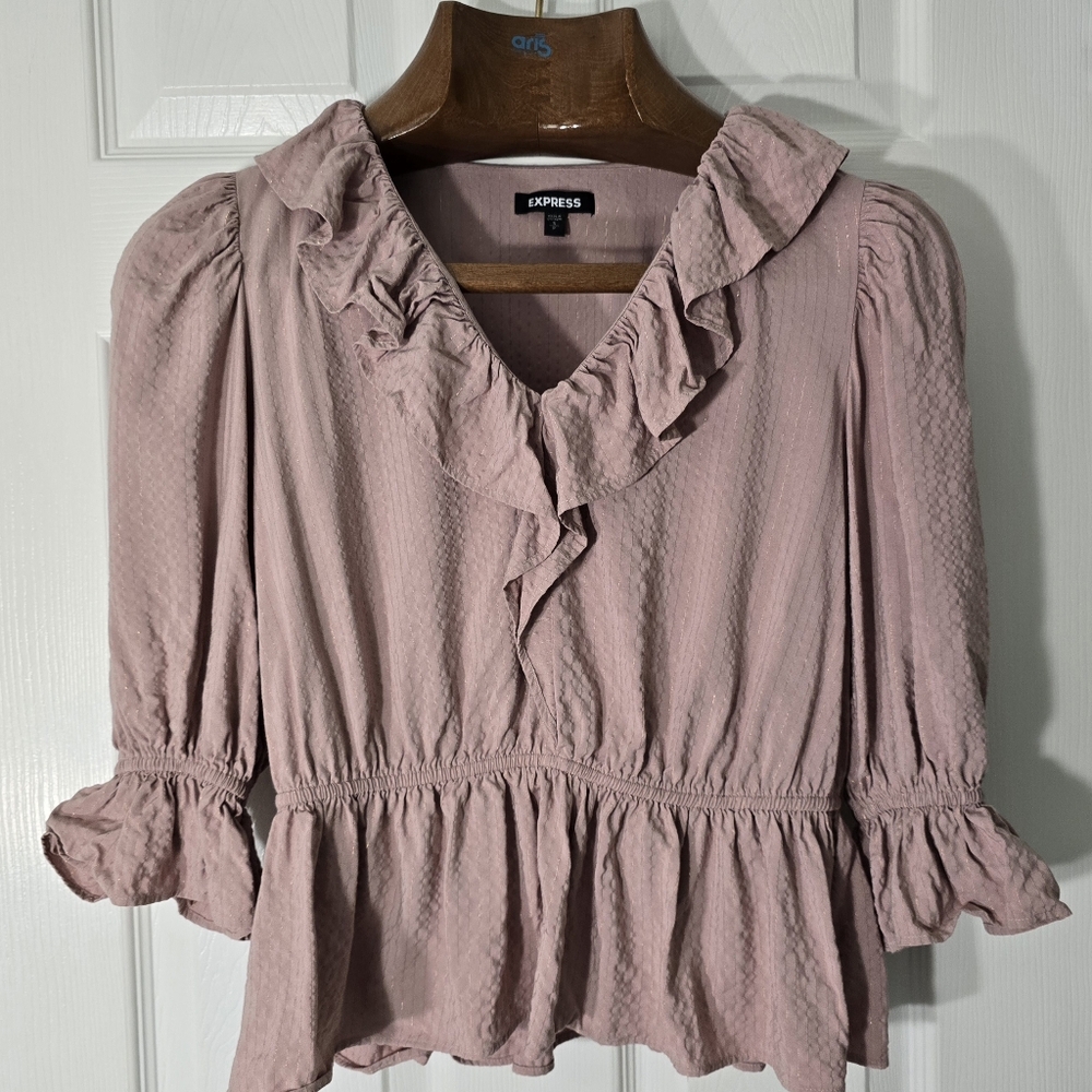 Express Dusty Rose Ruffle Peplum Blouse Boho Cottagecore Gardengirl